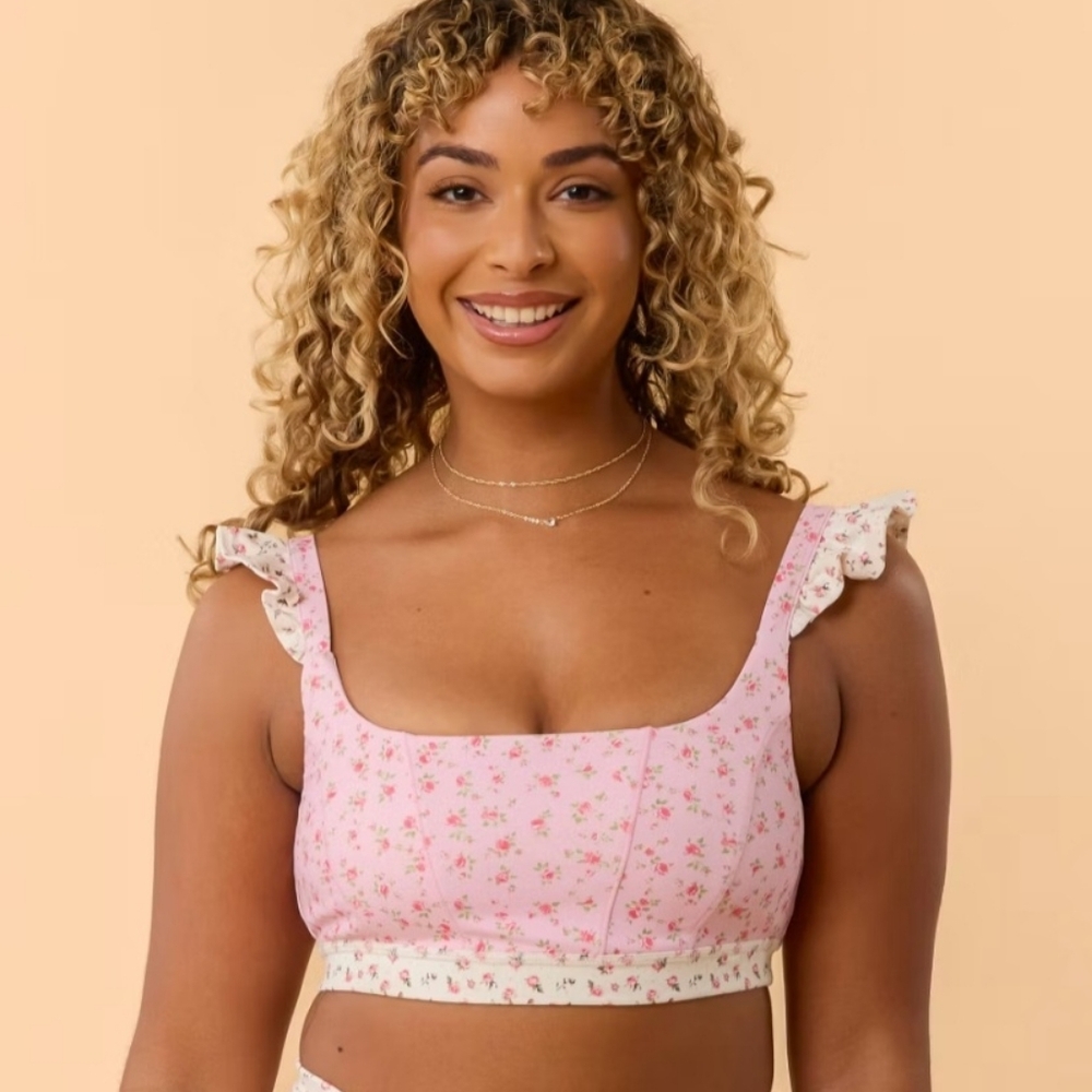 Blogilates Ruffle Corset Floral Sports Bra 1X NWT